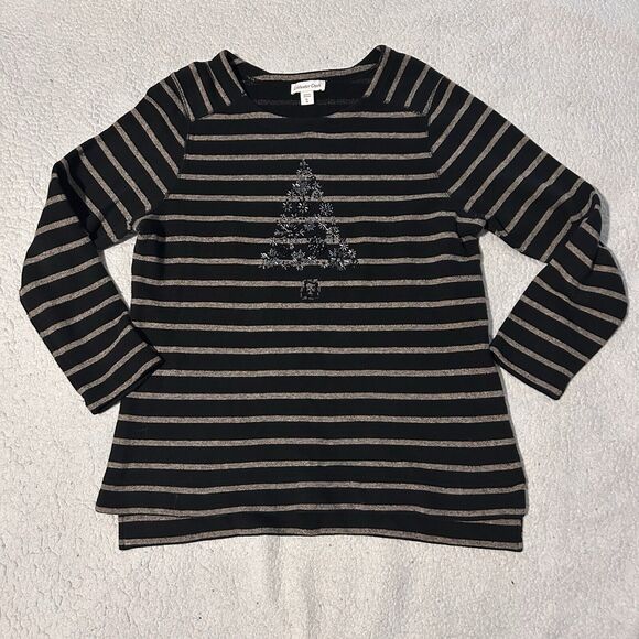 Coldwater Creek Beaded Christmas Tree Black Long Sleeve Shirt 16 XL Terry Cloth - Picture 1 of 9